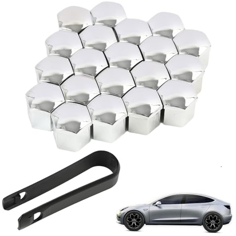 20 Pcs Couvercles de Décoration de Caches Écrous 19mm Argentés pour Voiture, Capuchons de Boulon de Roue, Protections pour Moyeu, Couvre Écrous de Pneus Hexagonaux avec Outils de Démontage (19mm)