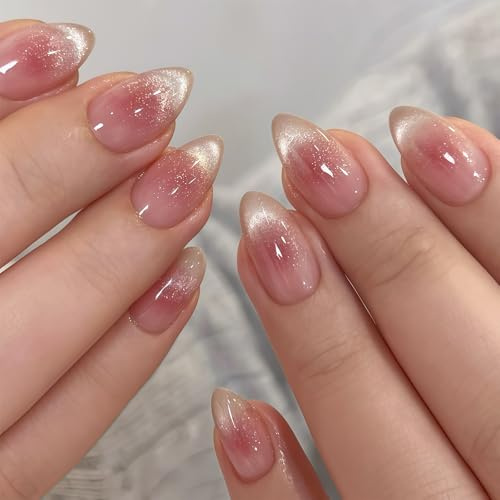 Auroriel 30 Stück Mandelförmige Cat Eye Press On Nägel Glitzer Rosa Verlauf Glanz Wiederverwendbare Kunstnägel Für Damen Mädchen Maniküre Traum Look