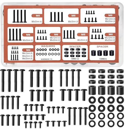 Jerhyun 84 Stück Universal Fernseher Schrauben Set, TV Schrauben | Universal Fernseher Schrauben, M4、M5、M6、M8 TV-Schrauben und Abstandshalter, für Monitorhalterungen, Fernsehwandhalterungen