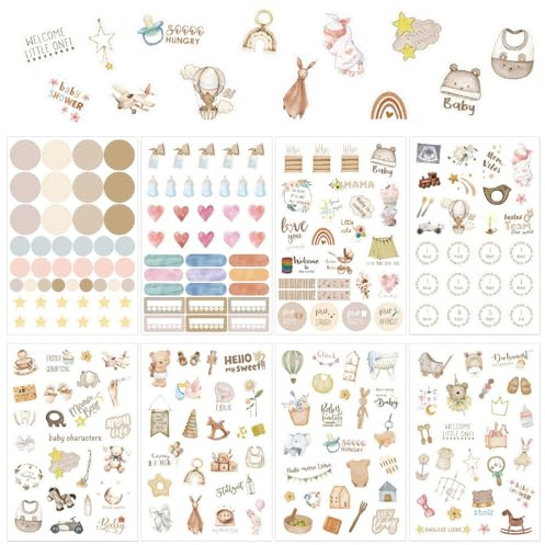 FDHBDF 434 Stück Sticker Babyalbum Set, Scrapbooking Aufkleber für Fotoalbum Babyalbum Schwangerschaftstagebuch, Baby-Meilensteinen Gender-Reveal-Partys Deko Geschenke Wiederverwendbar