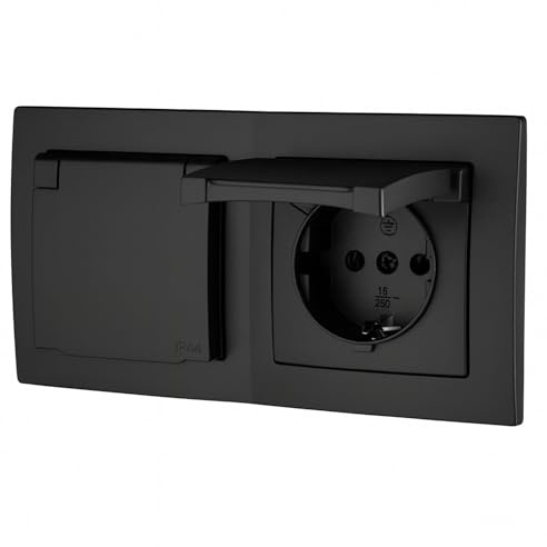 Doble toma empotrada IP44, terminal enchufable, todo en uno, serie ET-1 negro