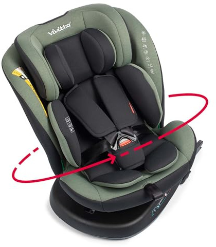 VIVITTA – Silla de Coche Sigma i-Fix i-Size 40-150 cm, Rotación 360°, A Contramarcha hasta 105 cm, ISOFIX + Top Tether, Protección Lateral, Reclinable – OLIVE