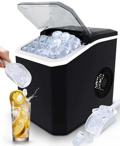 Ice Maker Machine Countertop, 9 Cubes in 6 Mins Ice Cube Maker, 15KG in 24H Ice Machine for Home, 5 Bullet Sizes, 2L, Ice Scoop & Basket, Self-Cleaning, Portable for Bar, Office, Father Day Gifts
