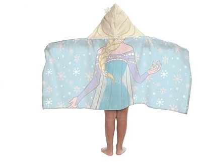 Jay Franco Disney La Reine des Neiges Elsa – Serviette Cape De Bain À Capuche 56 × 56 cm pour Enfants, Ultra Douce pour Bain, Plage, Piscine Et Voyage, Produit sous Licence Officielle, Bleu