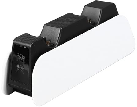 RASTKY Station de Recharge pour Manettes de Jeu sans Fil, Double Support D'accueil Efficace, Indicateurs LED pour Manettes, Plastique Noir et Blanc