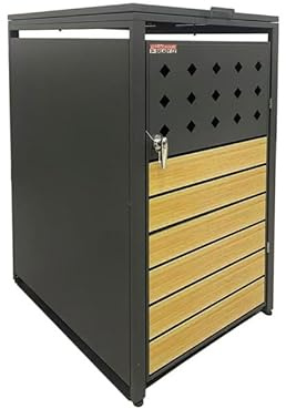 Sopkärlsskydd D01GW1 i Metall för 3 Soptunnor, Vädertåligt Sopskåp i Modern Design Antracit/Brun, Avfallsskydd för 60L–240L Kärl med Ventilation, 116x68x80 cm