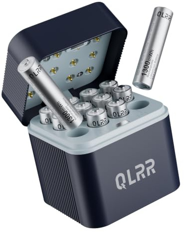 AAA Rechargeable Batteries and Charger, 12 Pack, 1.5V, 1300mWh | QLRR 1.5V Constant Output AAA Batteries, Low Self Discharge Rechargeable Batteries AAA with Integrated Charing Storage Box