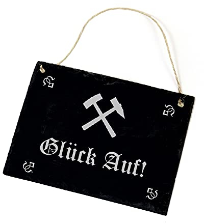 Bergmann Schild Gravur Glück Auf ! Motiv Schlägel & Eisen Schiefer Türschild 22 x 16 cm