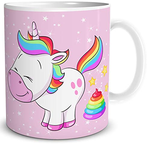 TRIOSK Tasse Einhorn lustig mit Regenbogen Unicorn Bunter Haufen Geschenk für Einhornfans Frauen Freundin Mädchen Kinder Geburtstag Rosa