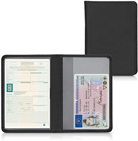 kwmobile Custodia in pelle PU per Libretto Circolazione Auto - Cover Portalibretto con Scomparti per Tessere Patente - Foderina Porta Documenti nero