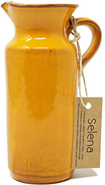 Verano Spanish Ceramics Selena Glaze Hand Dipped Decorative Tall Rustic Bottle Jug - New Home Decor Kitchen Restaurant Cafe Dining Table Vase Serving Cream Milk Water Juice Pourer - 18cm Orange