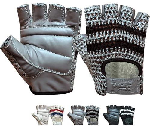PSS Fingerlose Halbfinger Gepolstert Leder Netz Handschuhe Herren Manner Muskeltraining Bodybuilding Fitness Krafttraining Gewichtheber Turnen Gymnastik Crossfit Übung, Ref 407, Grau Größe L