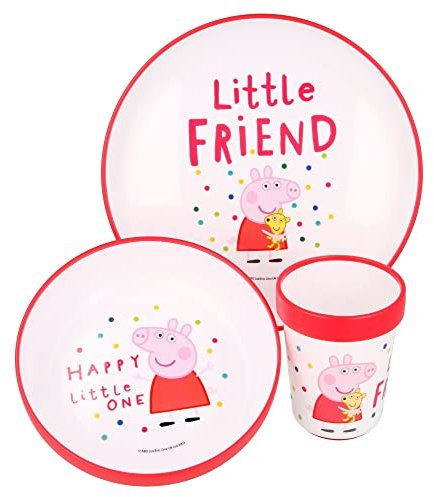 Stor Set mit 3 Stück Premium-Geschirr, zweifarbig, rutschfest, Peppa Pig Little ONE, Kunststoff, bunt, Estándar