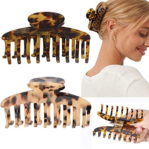 N - A 2PCS Pinces à Cheveux pour Femmes Écaille de Tortue Pince à Griffes Cheveux Leopard Épingle à Cheveux