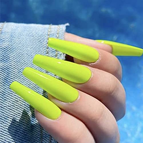 Yheakne Cercueil - Faux ongles extra longs - Ballerine - À clipser - Vert fluo - Pour femme et fille - 24 pièces (vert brillant)
