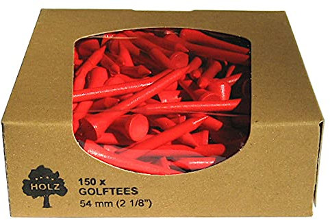 Golf TEES in der ÖKO-Box - 54mm (150 STK) / 70mm (135 STK) - Hartholz oder Bambus - versch. Farben (54 mm (Holz), rot)