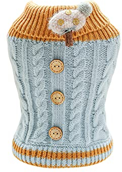 Galatée Haustier Pullover, Katze Hund Warm Pullover Pullover, Winter Warm Hund Katze Pullover Kleidung, Haustier Katzen Strickpullover Komfortable Haustiermantel(S, Blaue Drehung