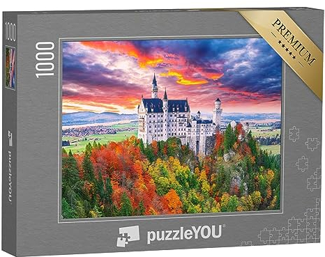 puzzleYOU: Puzzle 1000 Teile „Majestätischer Blick auf Schloss Neuschwanstein im Herbst“ – aus der Puzzle-Kollektion Burgen