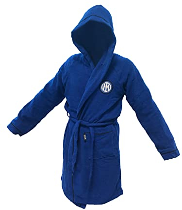 Inter F.C, Bademantel aus Mikrofrottee, neues Logo, 100% Baumwolle, Größe S, platzsparender Beutel, offizielles Produkt, Blau, 44