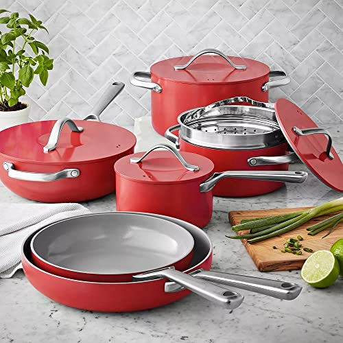 MEMBER MARK 11-Piece Modern Ceramic Cookware Set in Red 23x15x11