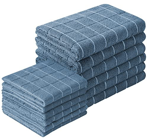 Puomue Juego de toallas de cocina y paños de cocina de microfibra, 26 x 18 pulgadas y 12 x 12 pulgadas, juego de 12 toallas de cocina sin pelusa para secar platos, color azul