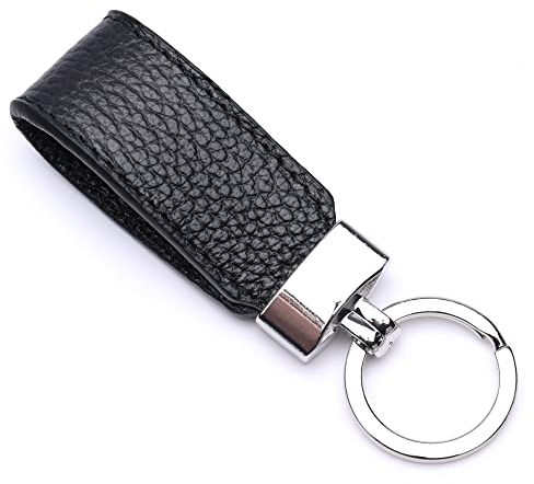 Ever Bloom Leder Schlüsselanhänger Schlüsselring Damen Herren, Autoschlüssel Anhänger Fahranfänger, Geschenk Keyring, Geburtstagsgeschenk Made in Italien, Schlüsselanhänger Farben:Schwarz