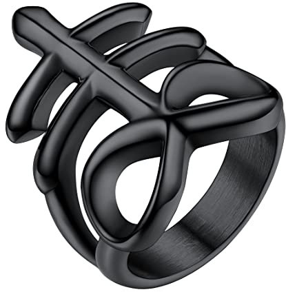 PROSTEEL Herren Leviathan Kreuz Statement Ring Schwarz Größe 62 Satan Doppelkreuz Form Finger Ring Biker Motorradfahrer Modeschmuck Accessoire