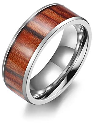 Gualiy 1 Stck Trauringe Ringe, Ring Edelstahl Titan 8MM Holz Inlay Bands Ring Größe 54 (17.2)