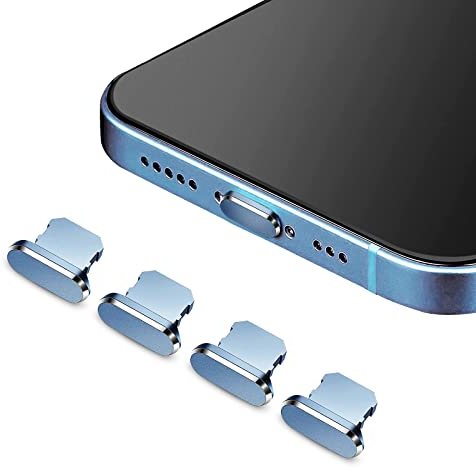 ueslwser 4pcs Anti Dust Plugs Protects Charging Dust Cover Compatible with iPhone 11, iPhone 12 Protects Charging Dust Cover for Phone 11,12,13,14/11 Pro Max/SE/XR/X/8 Plus/8/7 (Blue)