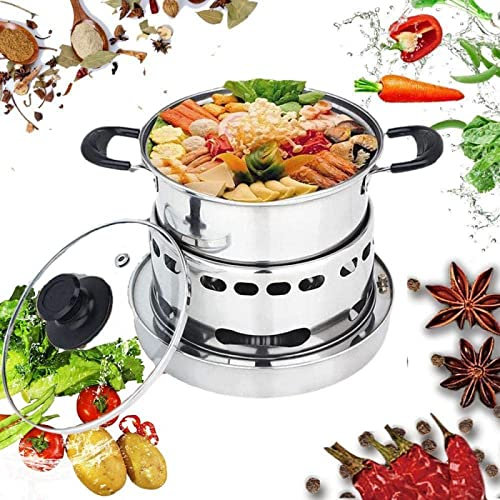 ZUKETANG Spirituskocher Für Innenräume Campingkocher Kochen Ohne Strom, Spirituskocher mit Topf Edelstahl Camping Kocher, Kein Strombedarf Geeignet Für Indoor Und Camping,3 Größen Zur Auswahl -18cm