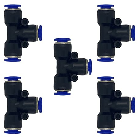 Lot de 5 raccords réducteurs pneumatiques en T en forme de T 8 mm x 8 mm x 8 mm, 3 voies