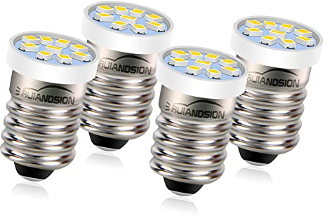 Ruiandsion 4pcs E10 Schraubsockel LED-Glühbirne 3V Warmweiß 2016 9SMD Ersatz für 2 Zellen C&D Taschenlampen Taschenlampe Arbeitsleuchten, negative Erde