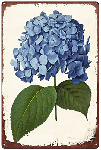 Blaue Hortensie Vintage Blume Metall Blechschild Kunstwerk Schilder für Zuhause Neuheit Metall-Blechschilder Retro Teller Desserts Shop Cafe Dekor Bauernhaus Schild 20,3 x 30,5 cm