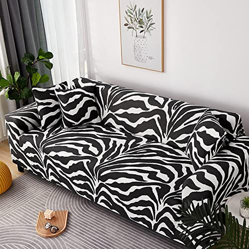 Sofa Überzug Zebra Muster Weiß Sofabezug Stretch Elasthan Couch überzug Abnehmbare Waschbar Sofa Cover Sofaschoner rutschfest Moderne Couchbezug Universal Sofa überzug 3 Sitzer