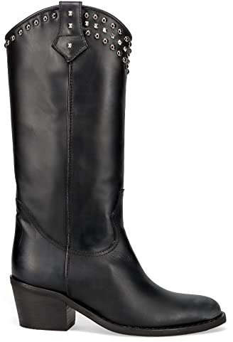 VIA ROMA 15 Stivale camperos pelle vintage nero con borchie - 3731 MALIBÙ NERO - Taglia 40