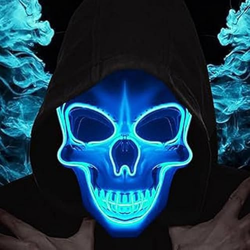 LIBRNTY Purge maske,V wie vendetta maske,Halloween,euchtenden Schädel Maske,gruselige Schädel mit 3 Blitzmodi,für Halloween Fasching Karneval Party Kostüm Cosplay Dekoration