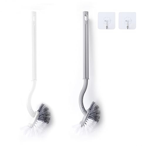 2Pcs Curved Toilet Bowl Brush Without Holder for Bathroom Deep Cleaning, Toilet Brush Durable Under The Rim Household Cleaning Brushes (Gray+White)