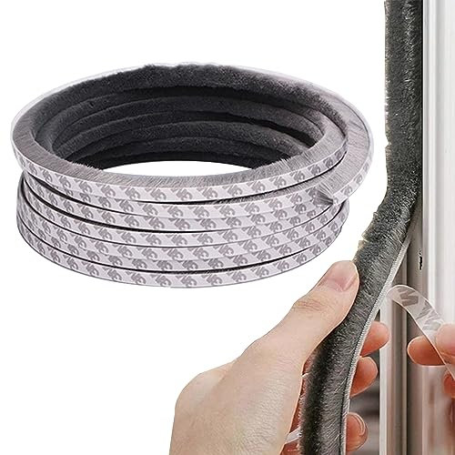 Btstil Brush Weather Stripping, 10m(L) x 7mm(W) x 8mm(T) High Density Felt Door Brush Strip, Self-Adhesive Draught Excluder Window Door Seal Strip (7 x 8mm, Grey)
