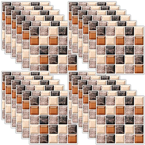 TAIZET Adesivi Per Piastrelle Autoadesivo di Mosaico 36 pezzi Autoadesivo Rimovibile Wallpaper Autoadesivo Parete Autoadesiva per il Bagno Cucina Backsplash PVC Piazza Decorazioni 20x20cm
