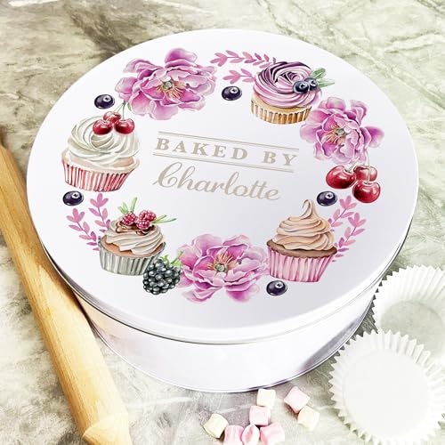Personalised Round Wreath Berries Flowers Baked Biscuit Baking Treats Cake Tin Personalised Gift | Custom Gift | Personalized Tin | Cake, Biscuit & Treat Tins | Gift For Her | Gift For Him