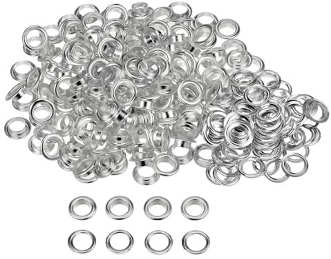 HARFINGTON 300 Set Metallösen, 10 mm Loch, kleine Ösen mit Unterlegscheiben für Schuhe, Kleidung, Gürtel, Anhänger, Tasche, Stoff, Leder, DIY-Projekt, silberfarben