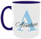 C&P Taza Personalizada blanco brillo con asa e interior color, con Inicial y Nombre de cerámica 350 ML (AZUL MARINO)
