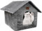 Whiwhi Plüsch Katzenhaus Katzenhöhlenbett mit Flauschiges Katzenkissen Tragbare Katzenhütte mit Rutschfestem Boden Warmes Und Gemütliches Haustierhütte 35x30x35cm