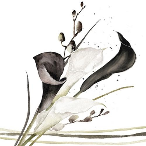 20 Servietten Blumen, Garten & Natur Calla schwarz-weiß als Tischdeko. Papierservietten mit Motiv. Auch für Decoupage und Serviettentechnik 33x33cm