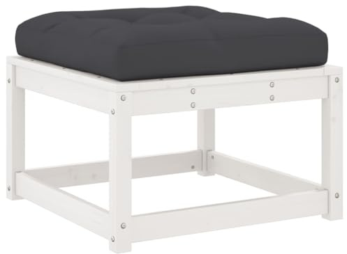 vidaXL Gartenhocker mit Kissen Weiß Massivholz Kiefer