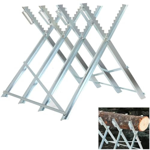 CDZHLTG Sawhorse Heavy Duty Metal Saw Horse Folding Serrated Edge Saw Horse Galvanised Metal Workbench Timber Cutting Chainsaw Holder 150 kg Capacity