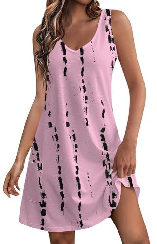 Robe De Plage Femme Robes sans Manches pour Femmes, Robes Midi Hawaïennes à Col Rond Et Découpe Papillon pour Femme, Robes Midi Hawaïennes 2024 Rose 2XL