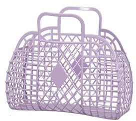 ViLLex Kunststoff-Gemüsekorb Einkaufskorb, Mit Griff, Gelee-Kunststoff-Mesh-Tasche, Retro-Mädchen-Strandkorb-Einkaufstasche, Für Frauen, Toller Urlaub, Einkaufen, Reisen (Lila)