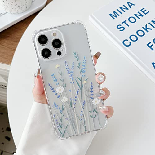 ZTOFERA Custodia per iPhone 14 Pro, trasparente in morbido TPU con motivo floreale, ultra sottile, antigraffio, in silicone, per iPhone 14 Pro (6,1), colore: lavanda