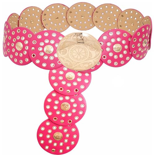 Heyjoin Cintura a disco larga cava per le donne fuori rotonda in pelle fibbia in metallo cintura morbida durevole vintage occidentale cinture in vita, Oro rosso rosa, S: 39.8 in/101 cm